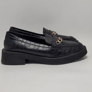 Reaction Kenneth Cole Sienna Lug Black Loafers Shoes With Chain Size 9